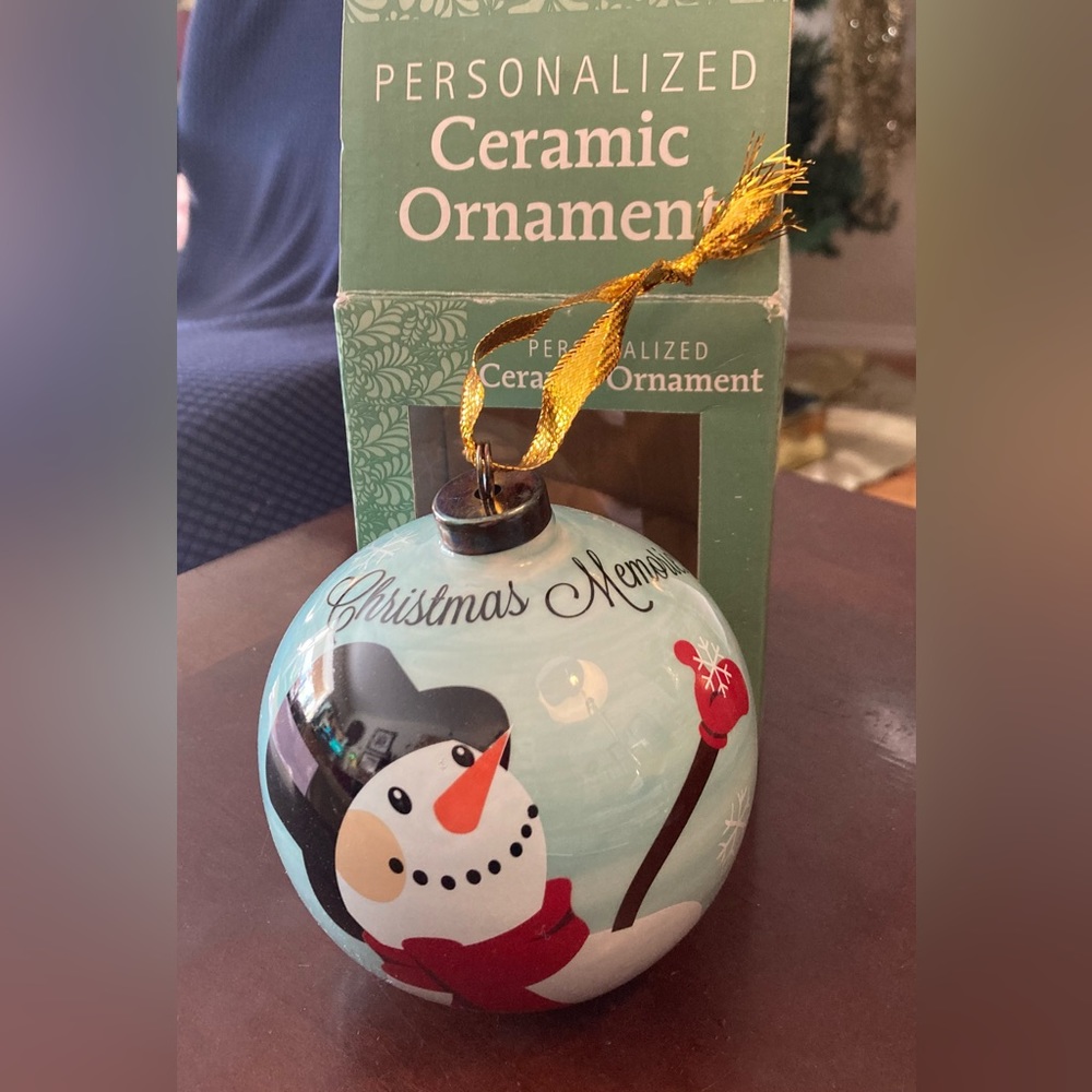 Personalizable Ceramic Snowman Christmas Ornament Holiday